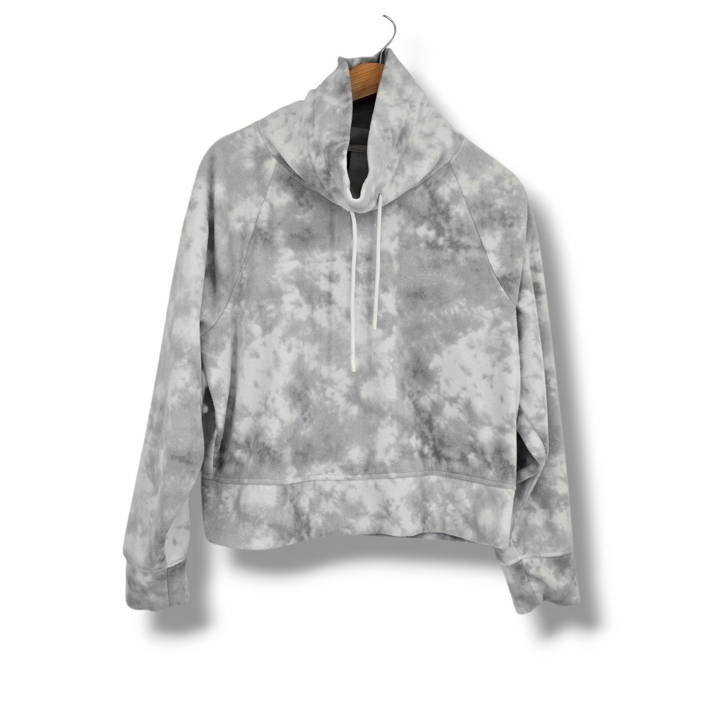 Old Navy Go-Warm Fleece Cowl Neck Tie Dye Pullover Sweatshirt Grey White Large